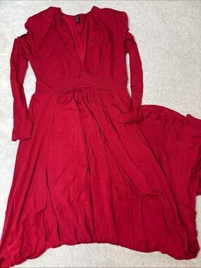 SHEIN Red Long-Sleeve V-Neck Maxi Dress